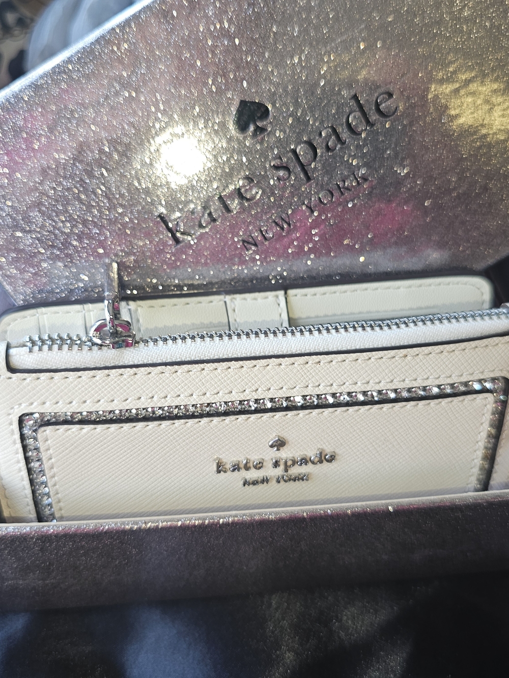 kate spade White Leather Wallet with Crystal-Trim Accent